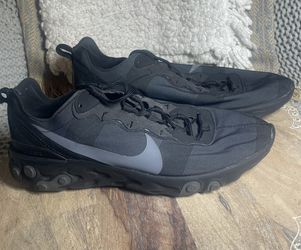 Nike React Element 55 Mens Triple Black Running Shoes Sneakers BQ6166-008 Sz 13