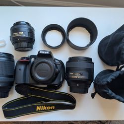 Nikon D5300 DSLR Bundle +3 Lenses (18-140mm, 35mm Prime, 85mm Portrait)