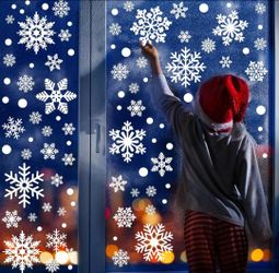 116PCS Christmas Decorations, 9 Sheets Window Clings, Snowflake Decals, Double Sided Stickers Winter