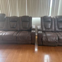 Brown Leather Reclining Sectional Couch – Good Condition – NEED GONE ASAP