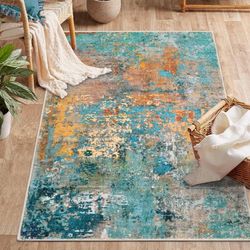 Modern Abstract Area Rug - 3x5 Soft Rug for Bedroom Non Slip Living Room Mat, Machine Washable