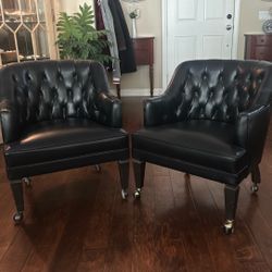 Pair Of Small Tufted Leather Chairs