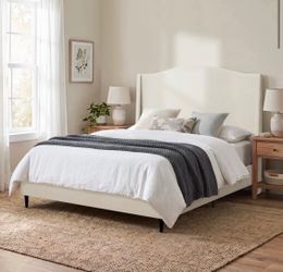 Full size Cream Upholstered Platform Bed Frame