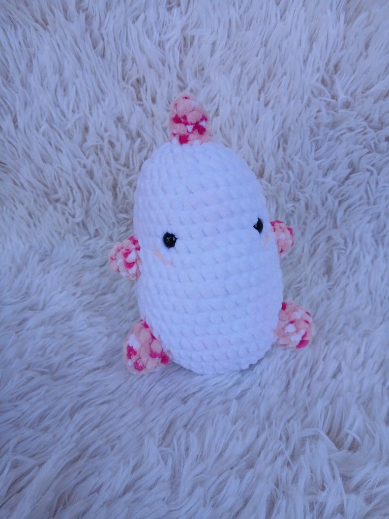 Crochet White & Multicolor Chonky Dino Medium Plushie