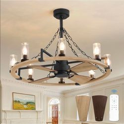 36" Wagon Wheel Ceiling Fan / Chandelier