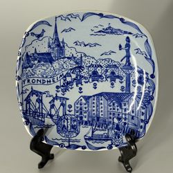Vintage Stavangerflint Norway 5” Square Plate "Stalheim" Blue Kari Nyquist