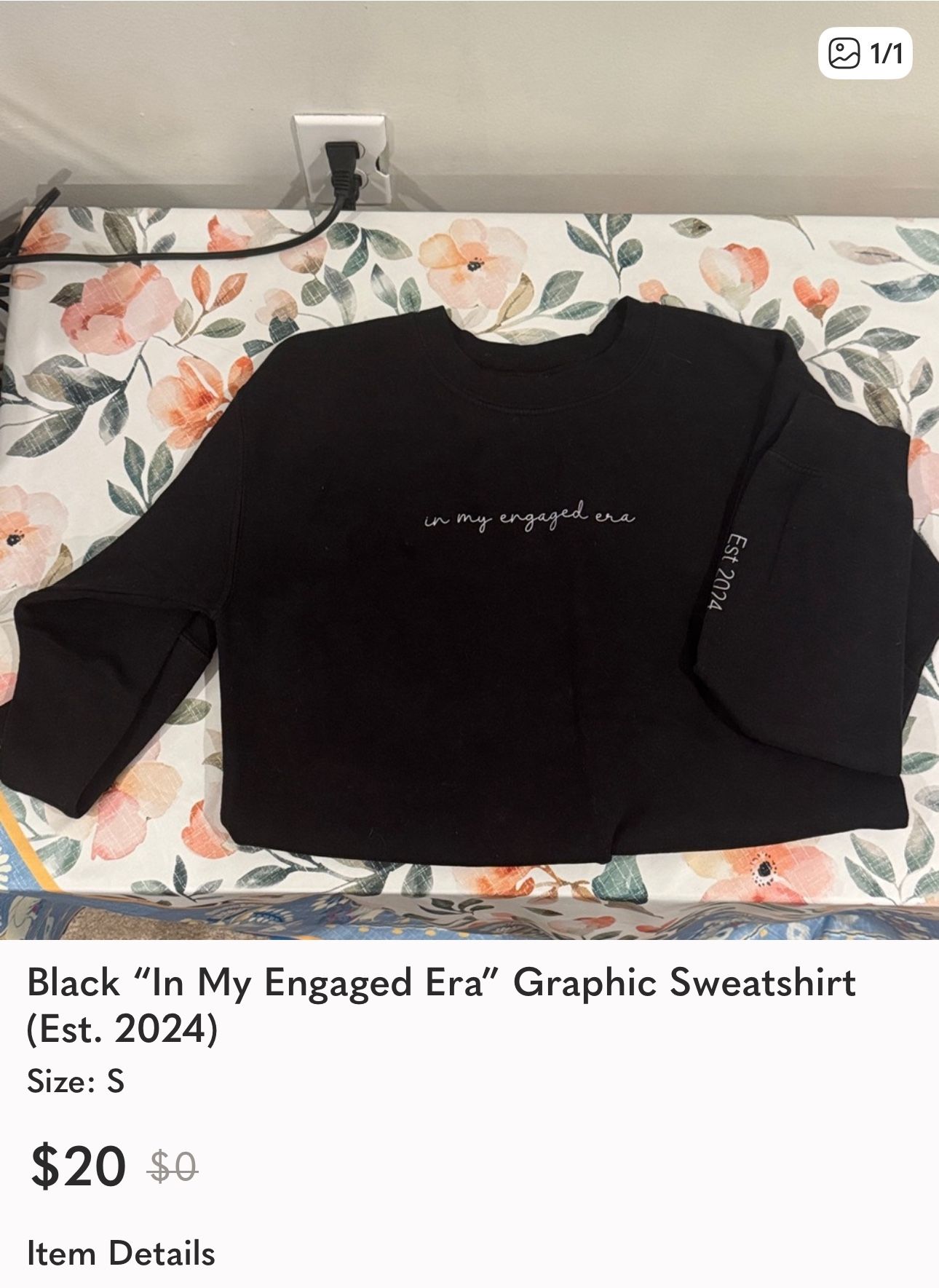 🖤 “In My Engaged Era” Crewneck Sweatshirt (Est. 2024) – Size S