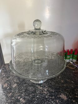 Princess House Glass Cake Stand with Lid