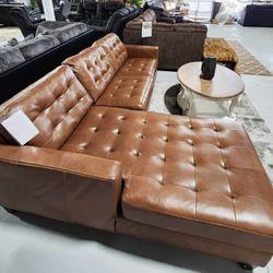Baskove Luxury Real Leather Sectional Sofa With Chaise /P