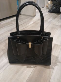 Black Structured Handbag with Bow Detail