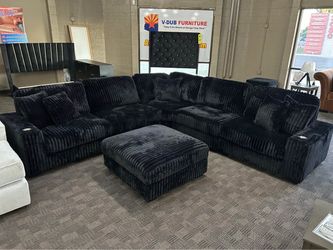 🖤 Plush Black Modular Sectional w/ Ottoman