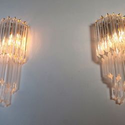 Pair of vintage Murano wall sconces – 32 quadriedri trasparent  prisms