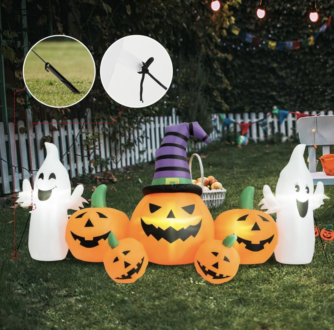 9 FT Inflatable Halloween Decoration -Blow Up LED Lights Halloween Pumpkin and Ghost Combo with LED Lights Halloween Decorations for Outdoor Yard Gard