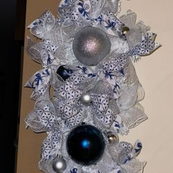 Silver Blue White Christmas Wreath