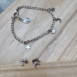 Claire's Dainty Moon & The Stars Silver Charm Bracelet & Crystal Moon Studs  