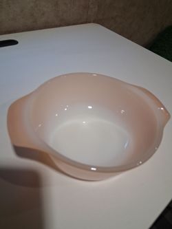 Vintage anchor Hocking fire king casserole dish in peach color 1950s