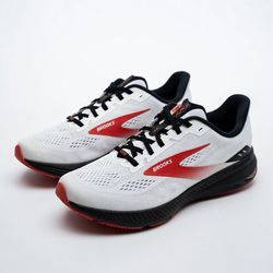 Brooks Launch 8 men's running shoes in the "White/Black/Red Clay"