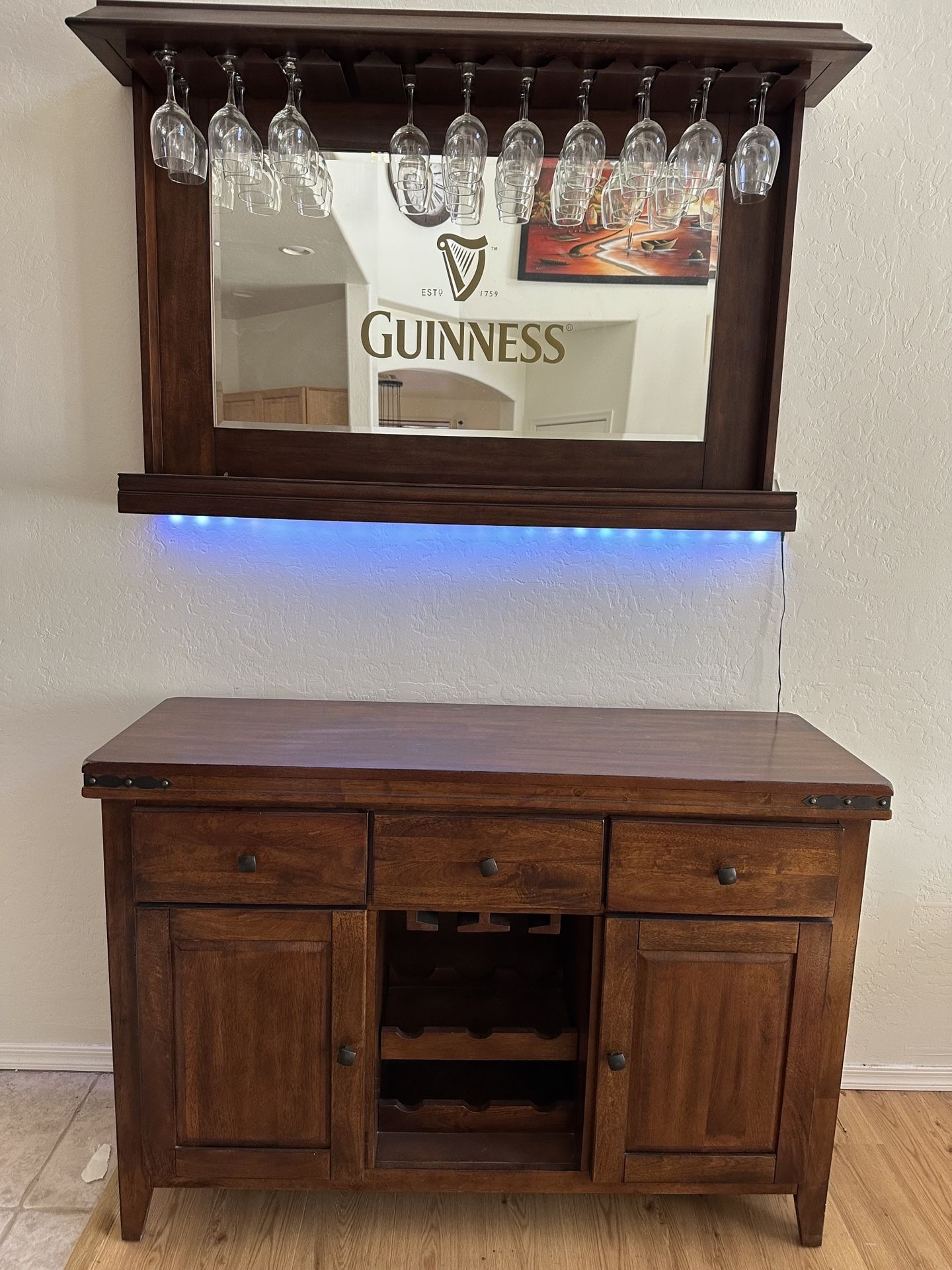 Wood Guinness Bar Mirror with Sideboard