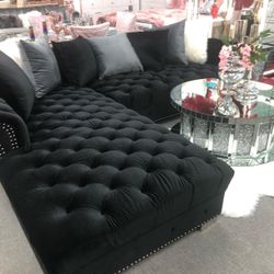 Royal Black Velvet RAF Sectional /couch /Living room set