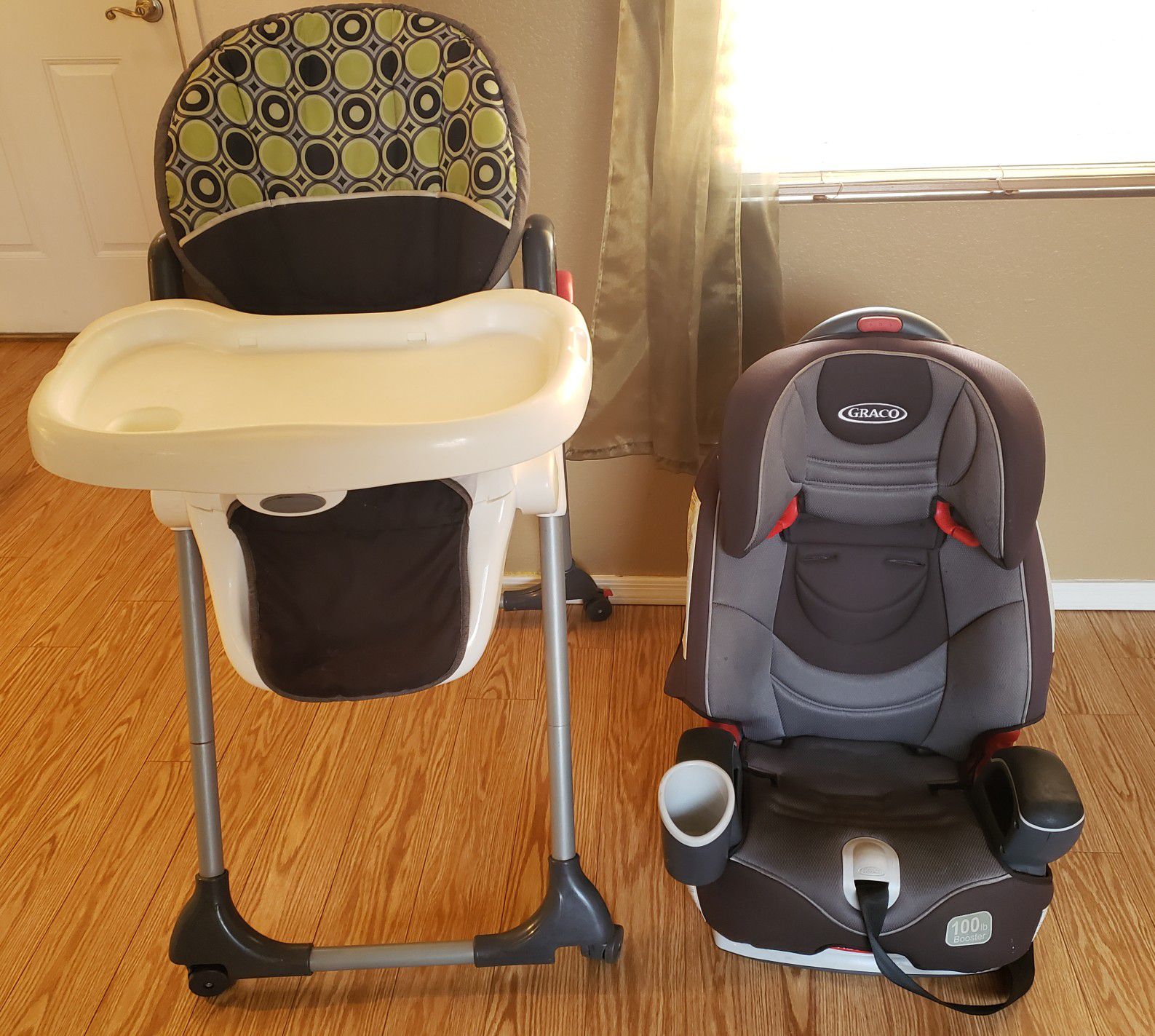 Toddler high chair & car seat booster bundle $20