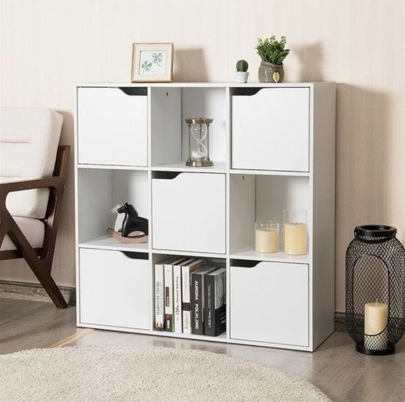 9 Cube Storage Wood Divider Bookcase-White