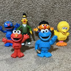 6 Sesame Street PVC Figurines, Vintage Big Bird Bert Ernie Elmo 3" tall