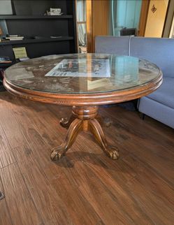 54in Oak Round Glass Topped Table