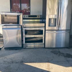 Stainless steel kitchen set   Fridge, Stove Dishwasher Microwave