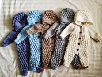 Handmade knit overalls, baby romper