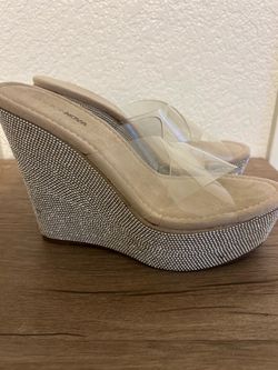 Fashion Nova Rhinestone Wedge Slide Heels