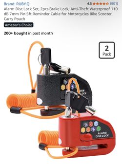 Alarm Disc Lock Set, 2pcs Brake Lock, Anti-Theft Waterproof 110 dB 7mm Pin 5ft Reminder Cable for Motorcycles Bike Scooter Carry Pouch