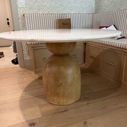 Round Oak Dining Table With White Marble Top 48” - Free Delivery ✅ Round Wood Dining Table