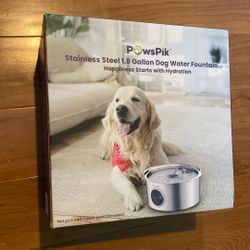 PawsPik Ultra-Quiet Stainless Steel Dog Water Fountain 1.8 Gallon