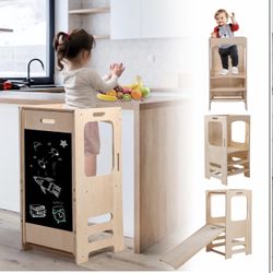 Toddler Step Stool With Chalk Board And Slide