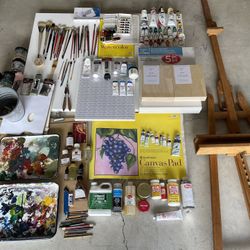 Lot Of 115+ Piece Art Painting Supplies & Mabef Easel