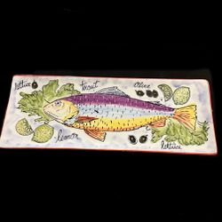 Antica Fornace Italy Large Fish Platter 24in Hand Painted Artist Signed Ceramic