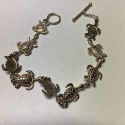 Sterling Silver Sea Turtle Bracelet Size 7”