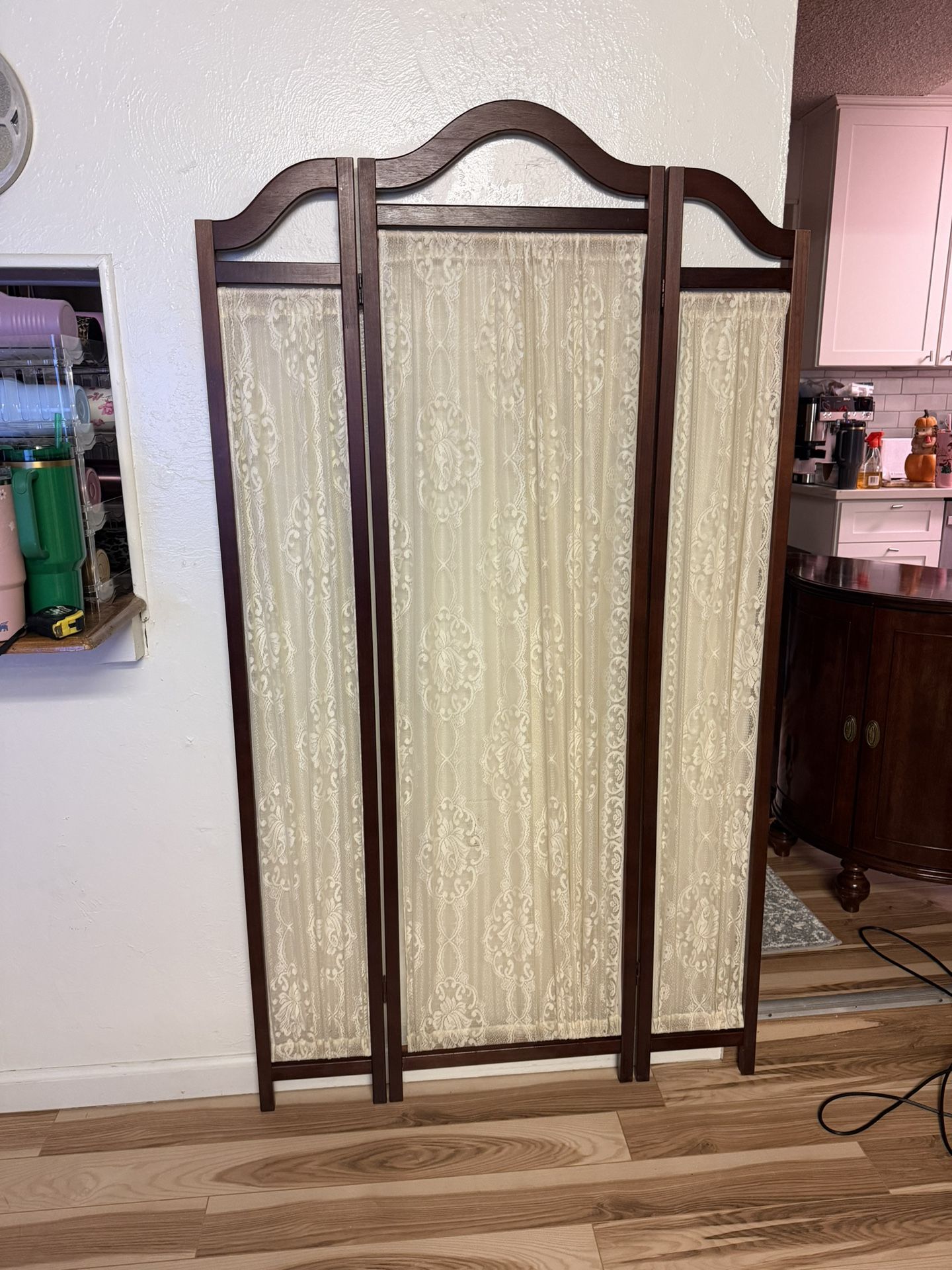 Vintage Victorian Wood Brocade Room Divider Screen - Excellent Condition
