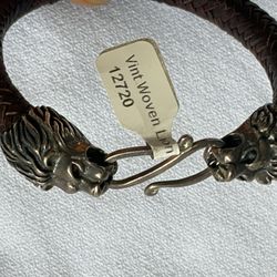  leather bracelet with sterling silver lion head clasps