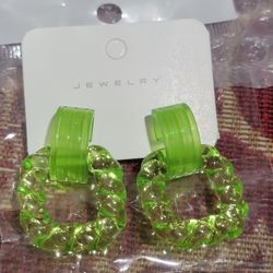 Green Hoop Stud Earrings