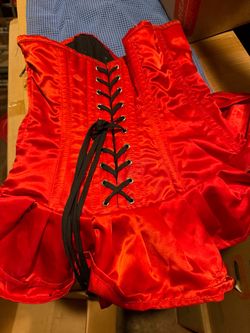 Red Satin Corset with Black Lace-Up Front