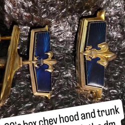 80's Box Chevy Caprice Hood & Trunk Emblems Gold & Blue 