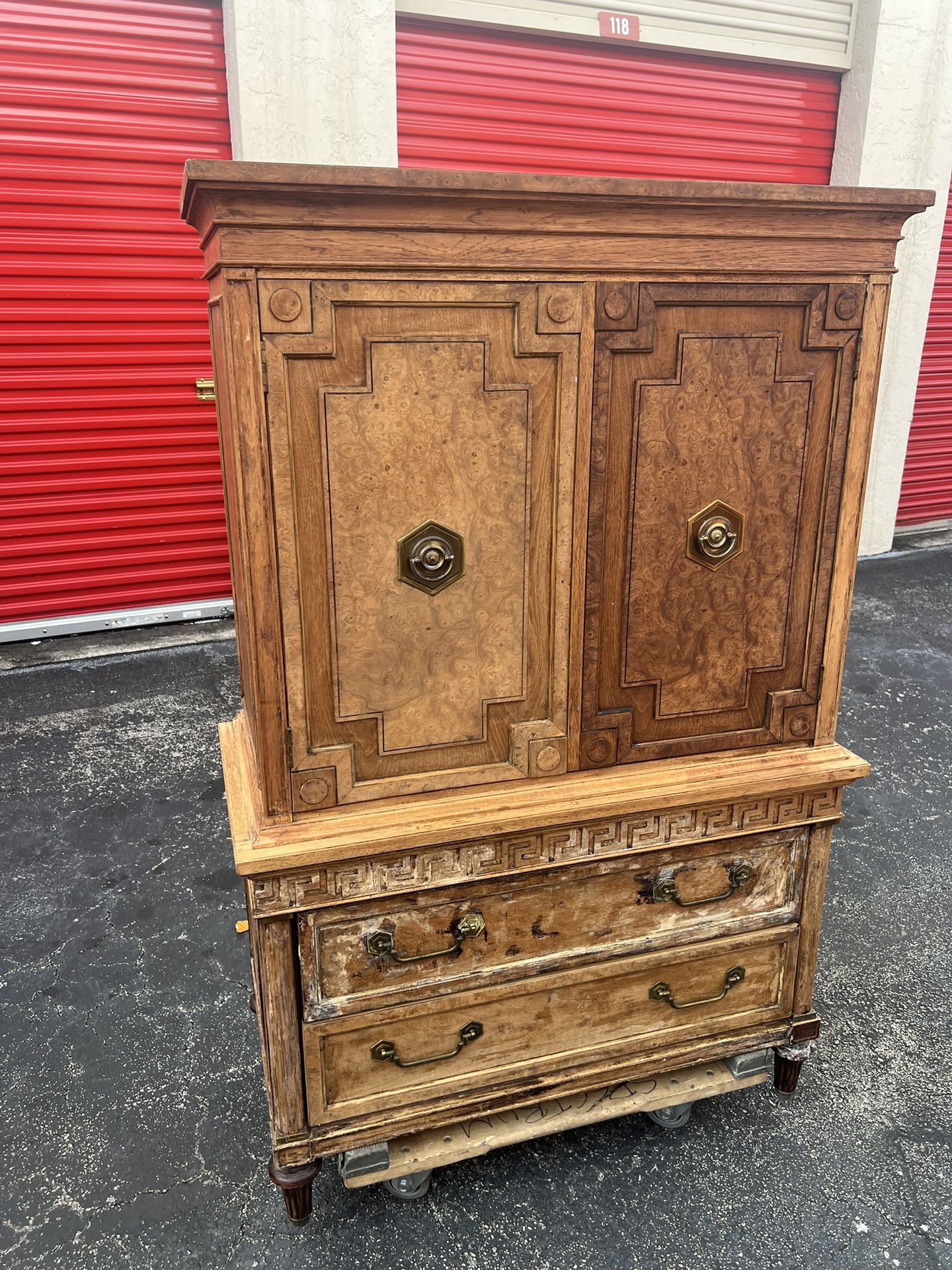 1970s Thomasville Hollywood Regency Walnut Cabinet Dresser