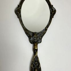 Antique Beautiful Rare Angel Brass Ornate Art Nouveau Hand Mirror