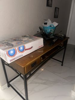 Desk and everything on it 