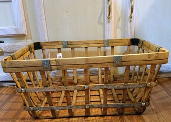 Large Vintage Wood Slat Storage Basket