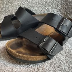 Birkenstock Women's Arizona Buckle Leather Sandals Black Size 38 EU/7-7.5 US