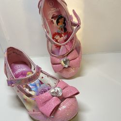 Disney Little Girls Princess Pink Iridescent Glitter Shoes Size 9