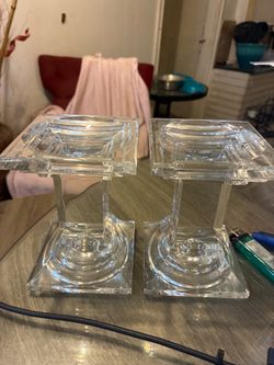 heavy clear glass or crystal candle holders / votive holders