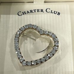 Vintage Charter Club Crystal Heart Brooch Pin Box Case Macys 
